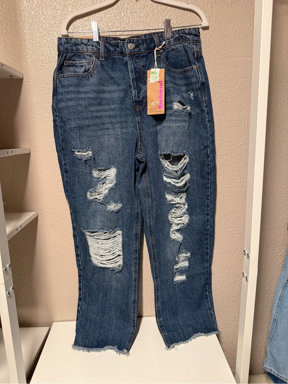 Vanilla Star Dark Blue Distressed Boyfriend Jeans